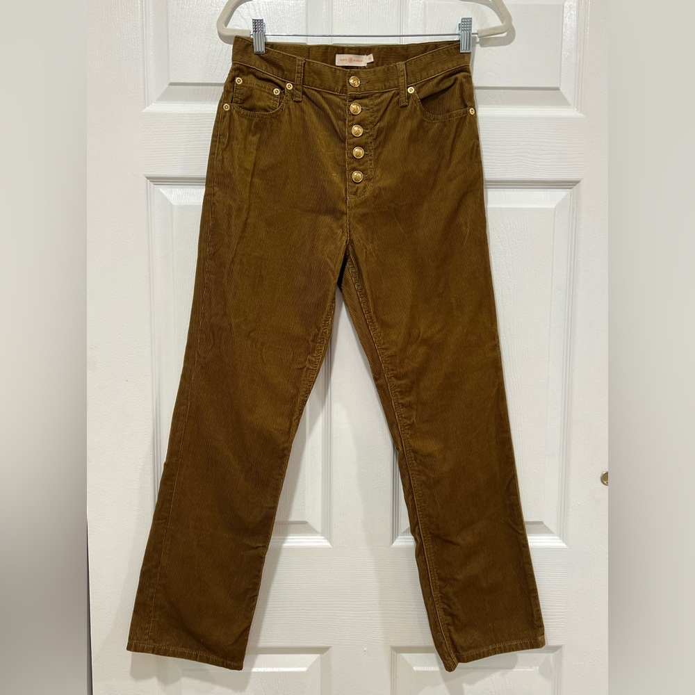 Tory Burch Brown Corduroy Pants, Straight Leg with Button Up Closure size 28